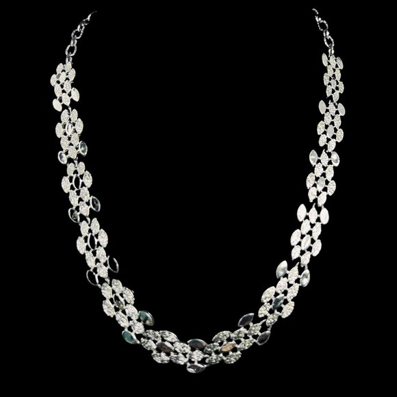 Vintage Silver Tone Textured Link Choker Necklace (5306) - Picture 2 of 7